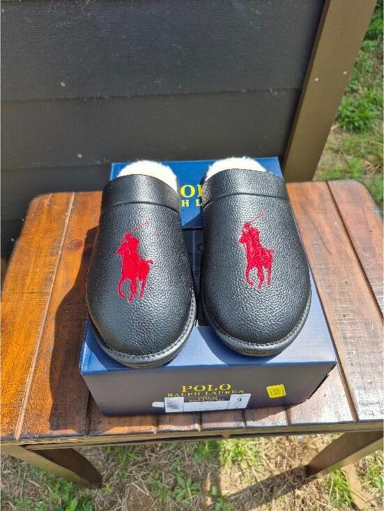 Ralph Lauren Other - Polo Ralph Lauren Irving Leather Slippers  Black Size 9 SML4726ARL Big Pony Red
